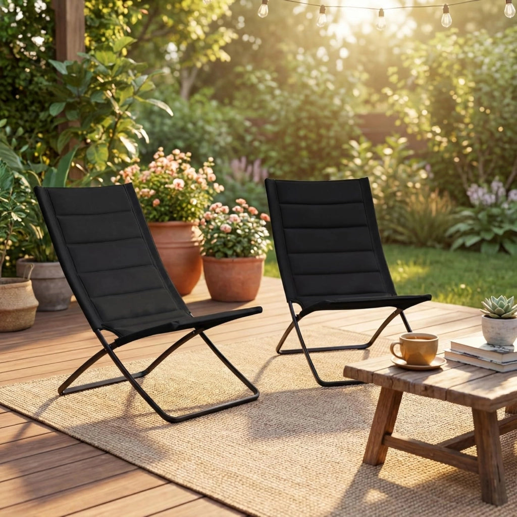 Set di 2 sedie pieghevoli, portatili, da campeggio con telaio in metallo, pieghevoli, con piedini antiscivolo, portata 180 kg, sedia a sdraio per pesca, picnic, piscina, giardino, balcone