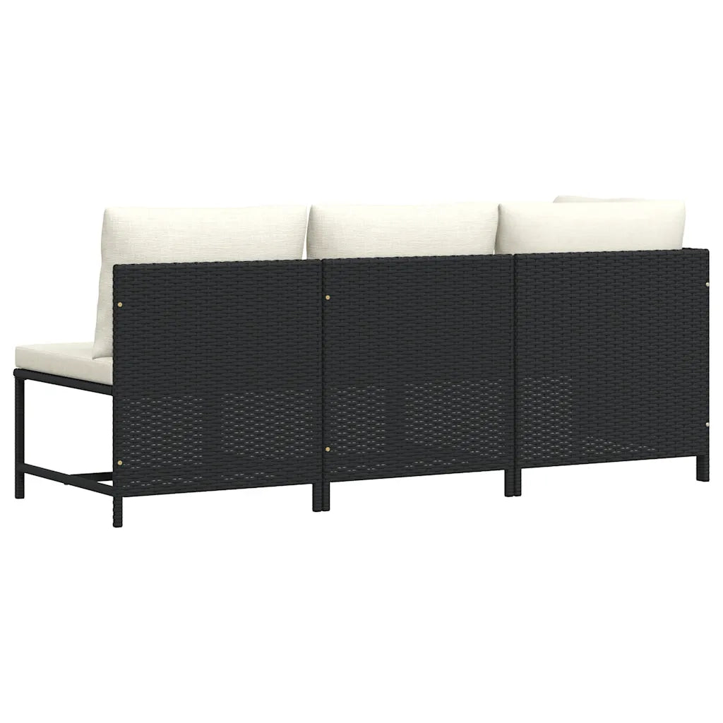 Set Divani da Giardino 3 pz con Cuscini in Polyrattan Nero cod mxl 70675