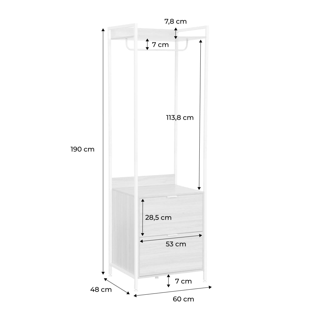 Modulo armadio con 1 armadio, 2 cassetti e 1 ripiano, bianco