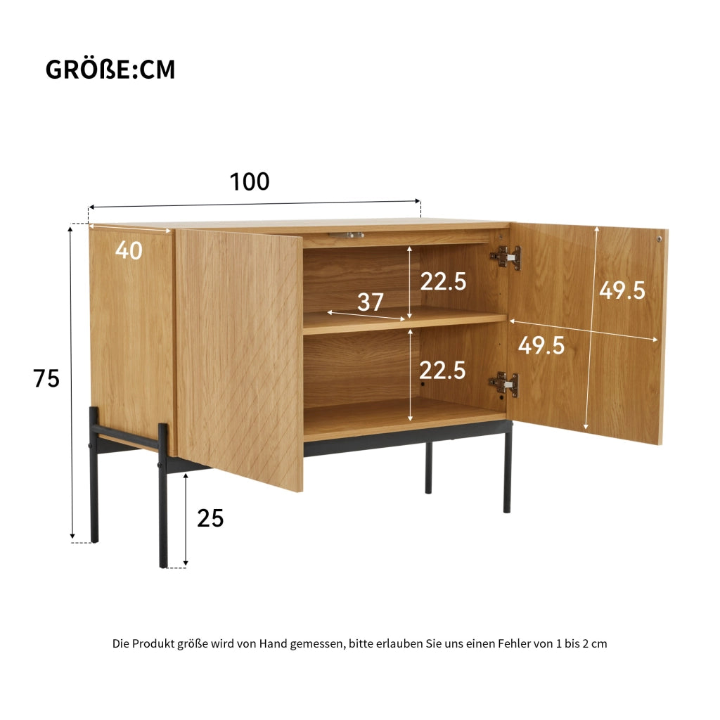 Credenza a 2 ante in effetto naturale con struttura in truciolare e ripiano regolabile
