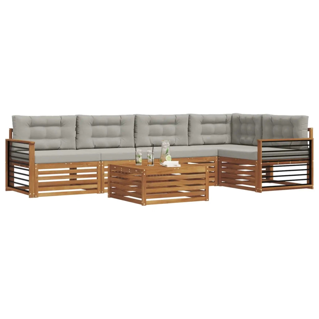 Set di divani da esterno 6 pcs Grigio Naturale e Chiaro