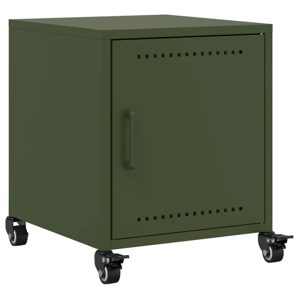Set di 2 Comodini | Armadio da Notte | Mobiletto da notte Verde Oliva 36x39x43,5 cm in Acciaio
