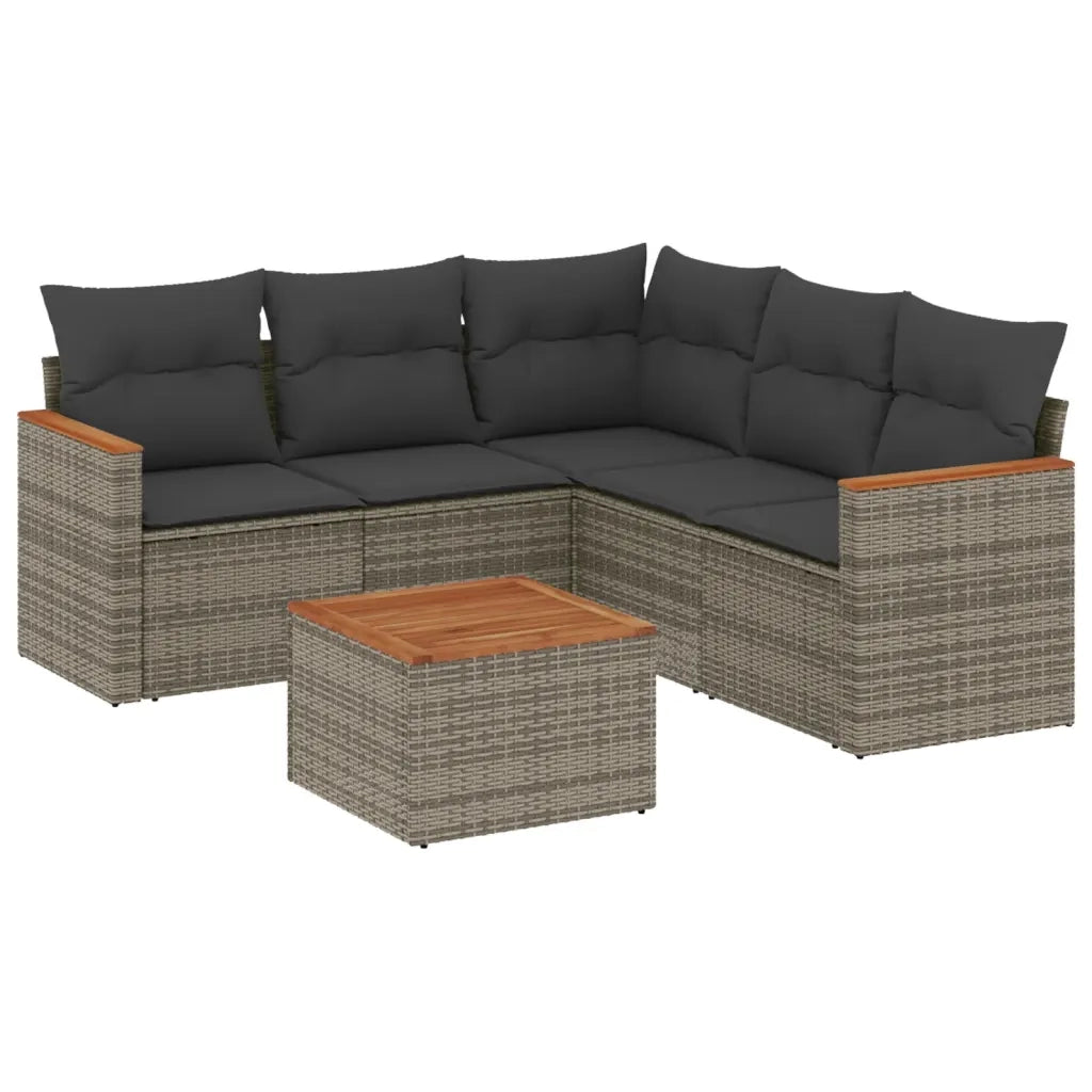 Set Divano da Giardino 6 pz con Cuscini Grigio in Polyrattan 3258371