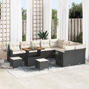 Set Divano da Giardino  a 12 Pezzi con Cuscini Nero Rattan Poliacciaio