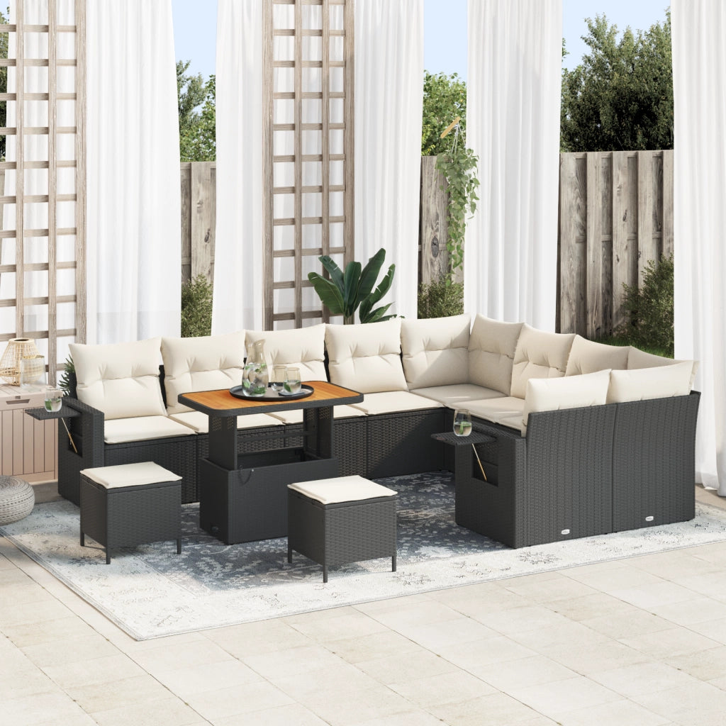 Set Divano da Giardino  a 12 Pezzi con Cuscini Nero Rattan Poliacciaio