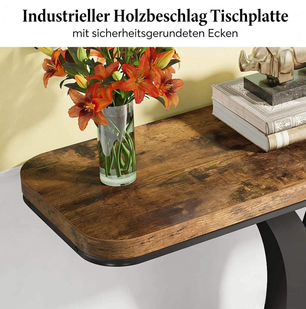 Tavolo consolle industriale 100 x 29;5 cm in metallo e legno nero e marrone rustico