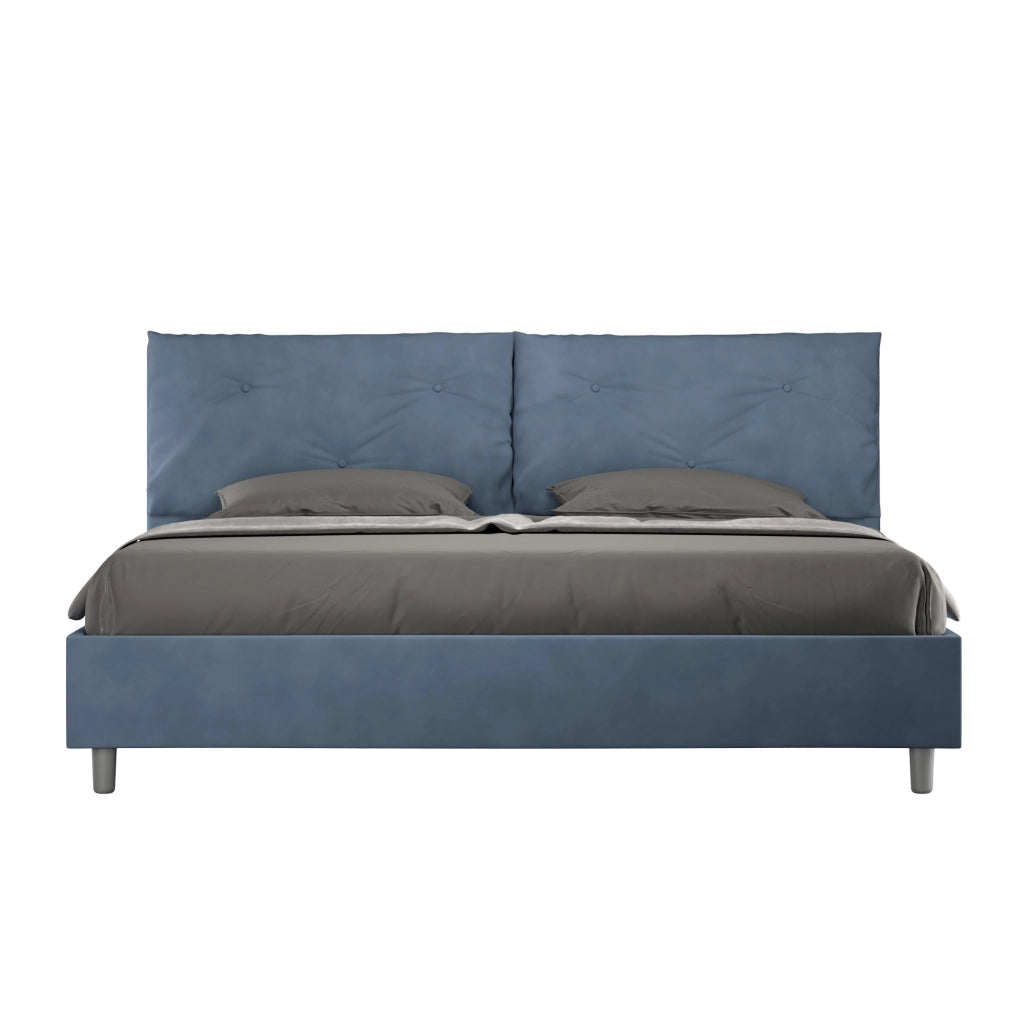 BS COM Letto matrimoniale king size con rete imbottito 190x200 microfibra blu Large
