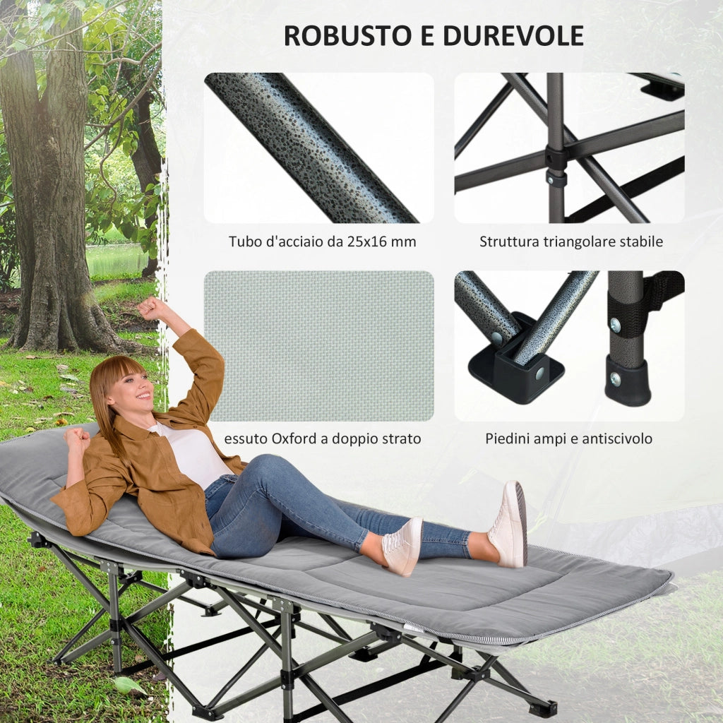 Letto da Campeggio Pieghevole Imbottito con Tasca ¨C Zephmum ¨C Grigio Chiaro 188x64.5x53 cm