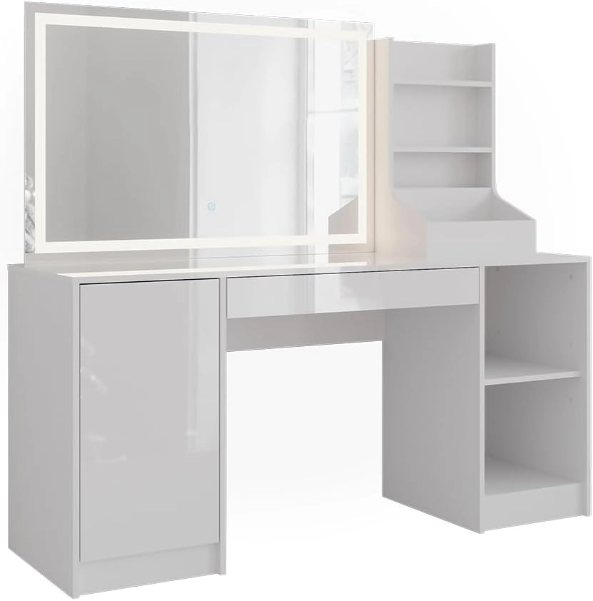 Tavolo da toeletta Sherry, Bianco/bianco lucido, 158.2 cm 3 parti
