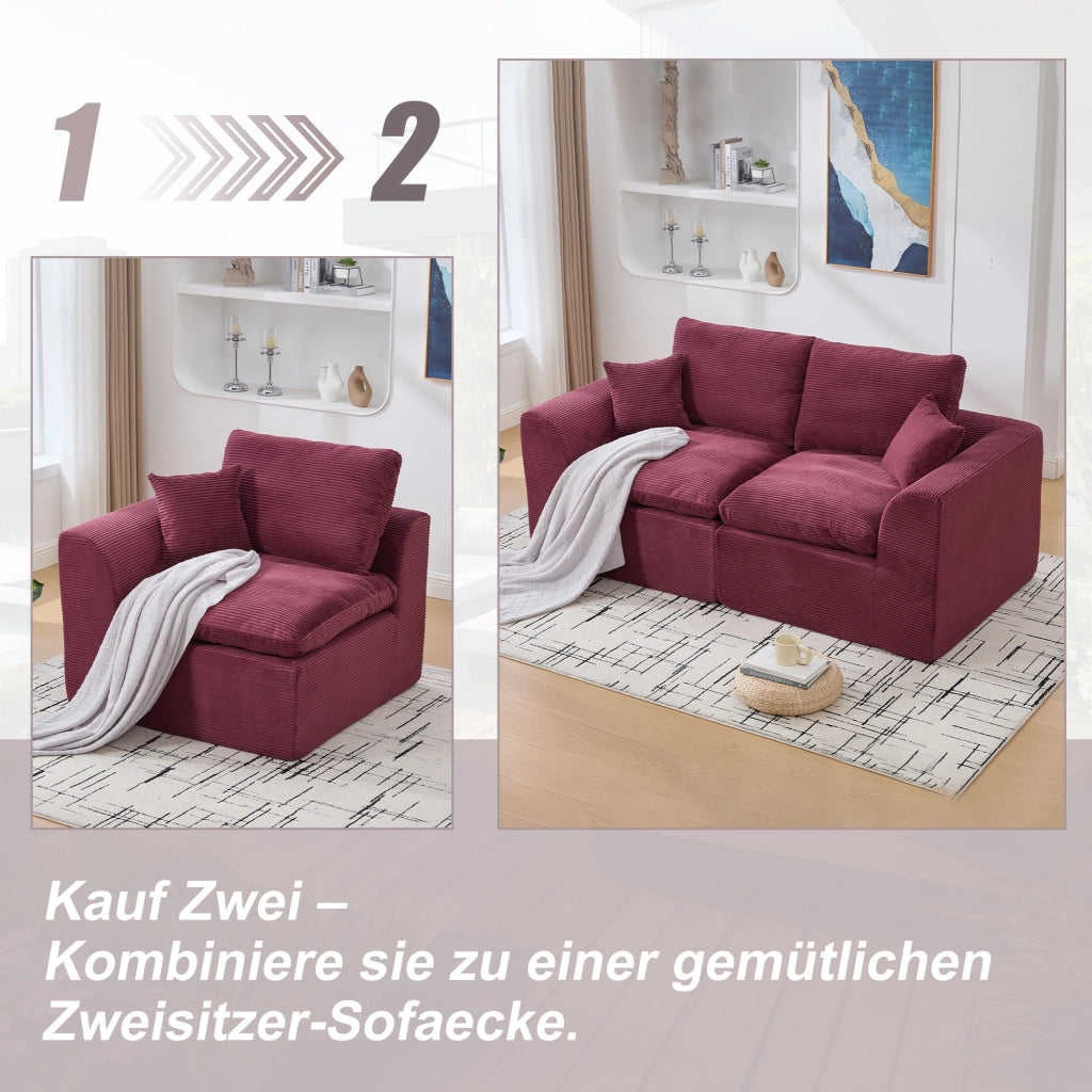 OKWISH Poltrona in Velluto a Coste, Seduta Imbottita con Cuscino e Design Minimalista, Rosso Vino, 101 × 102.5 × 84 cm
