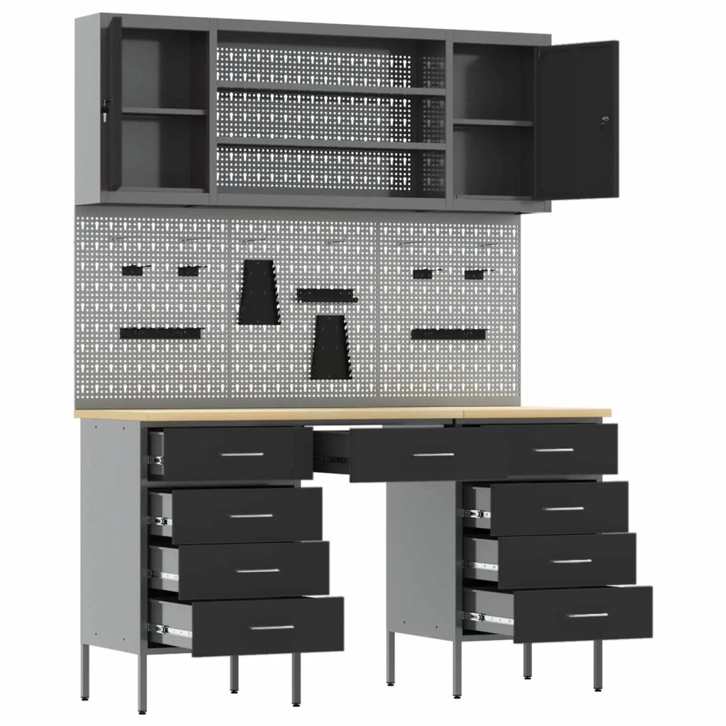 Mobile da lavoro 8 pcs Nero Legno ingegnerizzato e acciaio 3321460