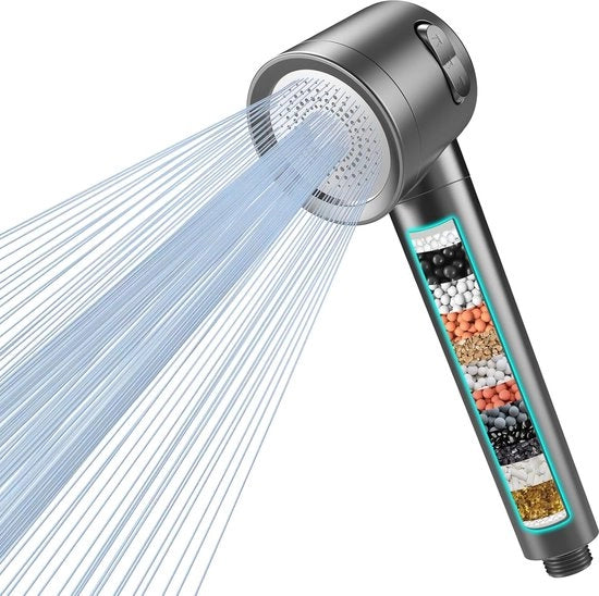 Douchekop a bassa pressione con filtro a 15 strati - risparmio d'acqua - 1 pezzo - cromato - plastica