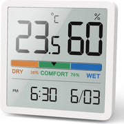 Termometro e Igrometro Digitale per Interni - Misuratore di Temperatura e Umidità con Funzione Oraria e Display LCD Grande