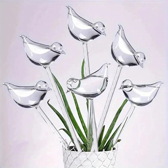 Set di irrigazione automatica per piante - 6 pezzi - Disegno uccellino - Apparecchio per acqua vetroso - Per interni/esterni - Accessorio per giardino - Sistema di irrigazione automatico per piante