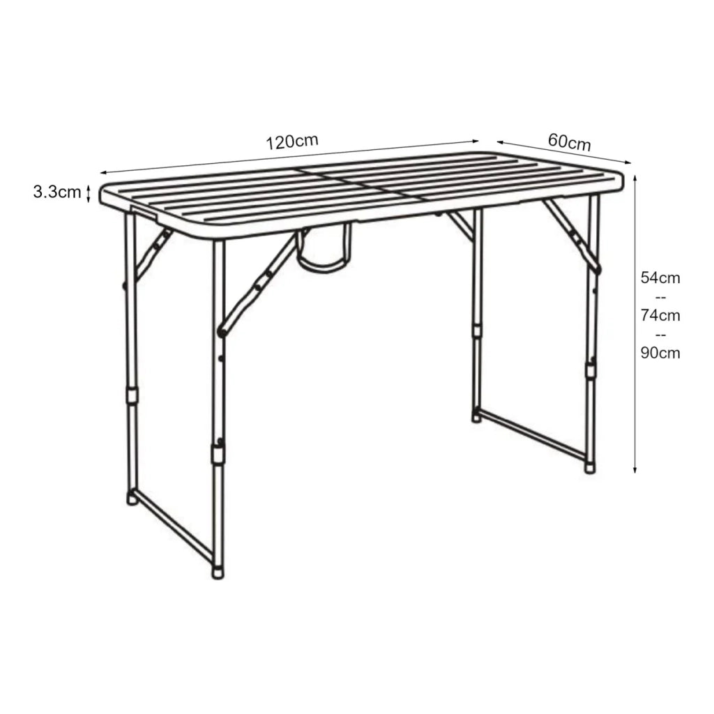 Tavolo da campeggio pieghevole con altezza regolabile 120 x 60 cm effetto legno 03_0010993