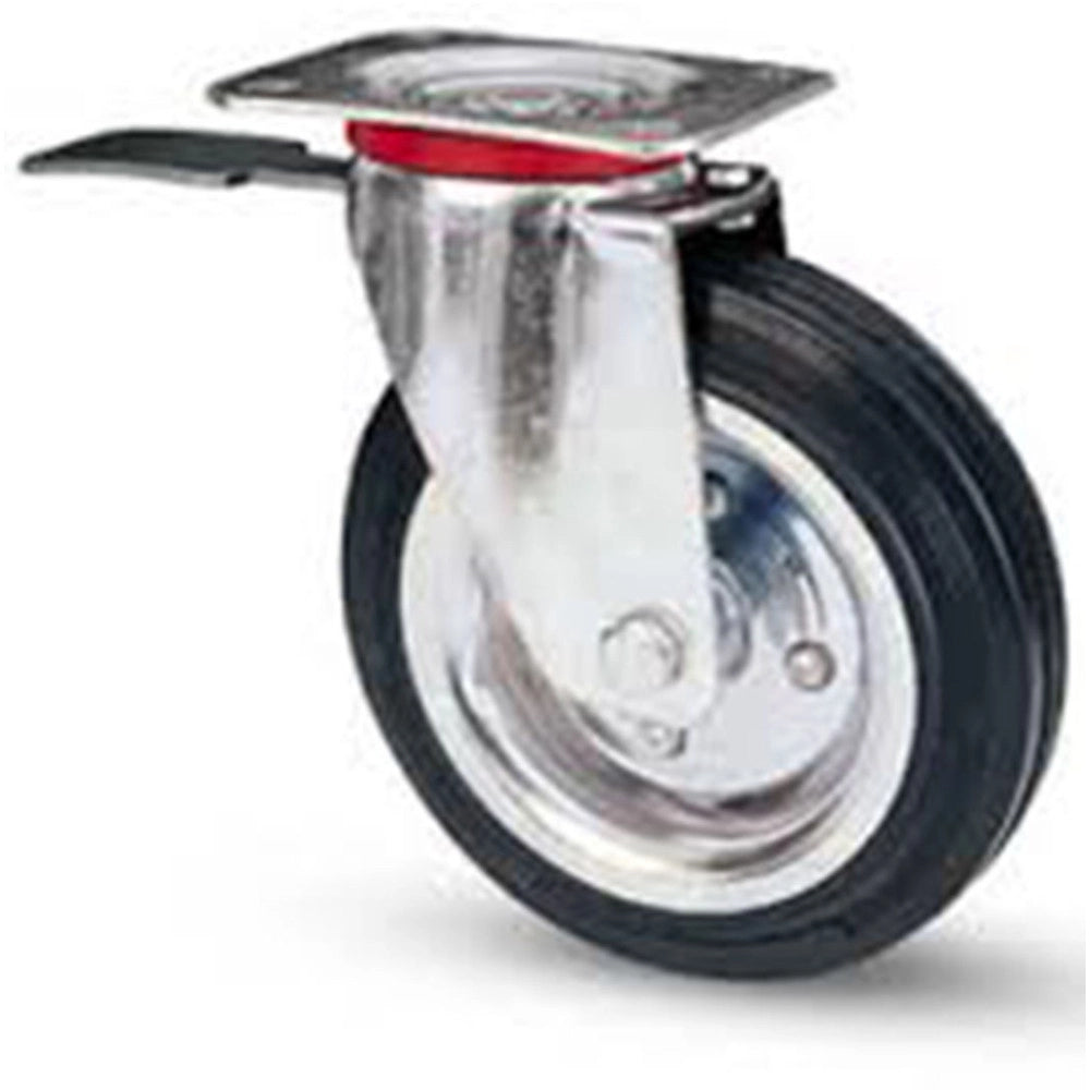 Trade Shop - Ruota In Gomma Con Piastra Girevole Con Freno Avo Flange In Acciaio -    -100 Mm   -