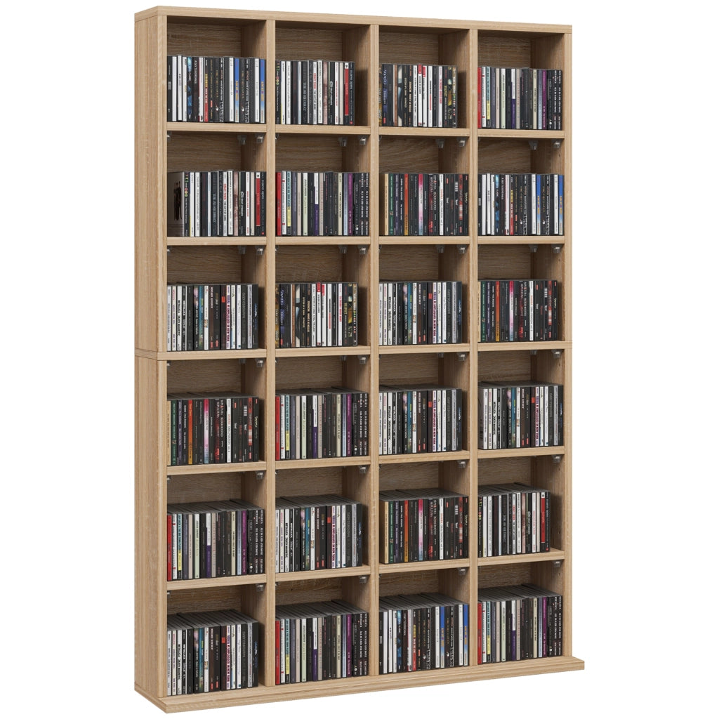 Mobile Porta CD con Ripiani Regolabili per 456 CD o 336 DVD. 24 Scomparti. 89x20x130.5 cm. Legno
