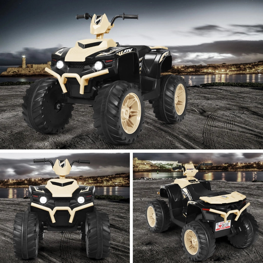 Quad elettrico atv 12 v per bambini con musica e luci led, Quad a batteria con sedile comodo 104x67x74cm Giallo terroso-Macchinine giocattoli