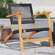 Sedie da Giardino 2pz Nere in Polyrattan e Legno di Acacia