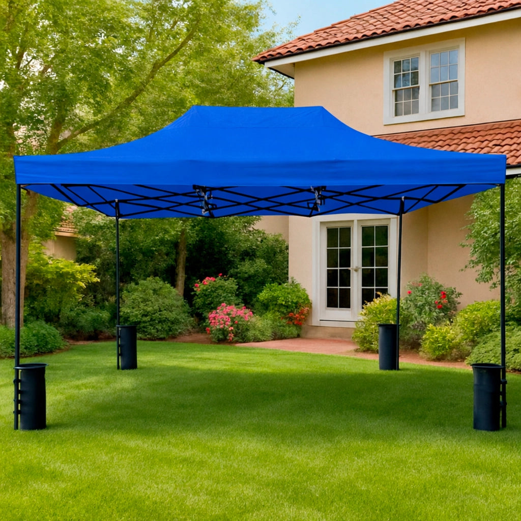 Gazebo Professionale Per Eventi Sagre E Feste Richiudibile Automatico In Acciaio Con Telo Oxford 1200D PVC Impermeabile E Anti UV Struttura A Fisarmonica Sacche Zavorra E Borsa Trasporto 3x4.5 M Blu
