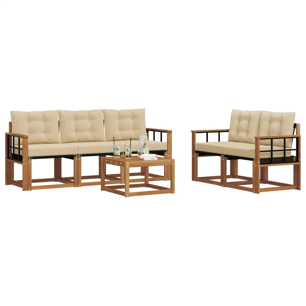 Set di divani da esterno con cuscino 6 pcs Naturale e Beige