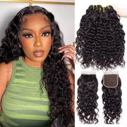 Estensioni per Capelli 100% Onbewerkt - Bunchi a Onde - 3 Bunchi - Chiusura a Reti 4x4 - 14-18+12 Pollici - Capelli Rettificati - Bunchi Capelli