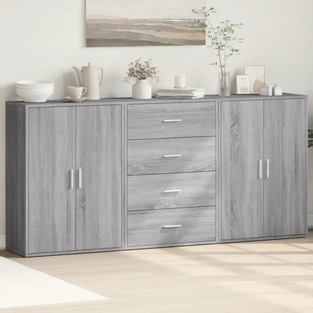 Credenze 3 pz | Madia | Buffet da pranzo | Armadio da pranzo Grigio Sonoma 60x31x84 cm in Legno Multistrato