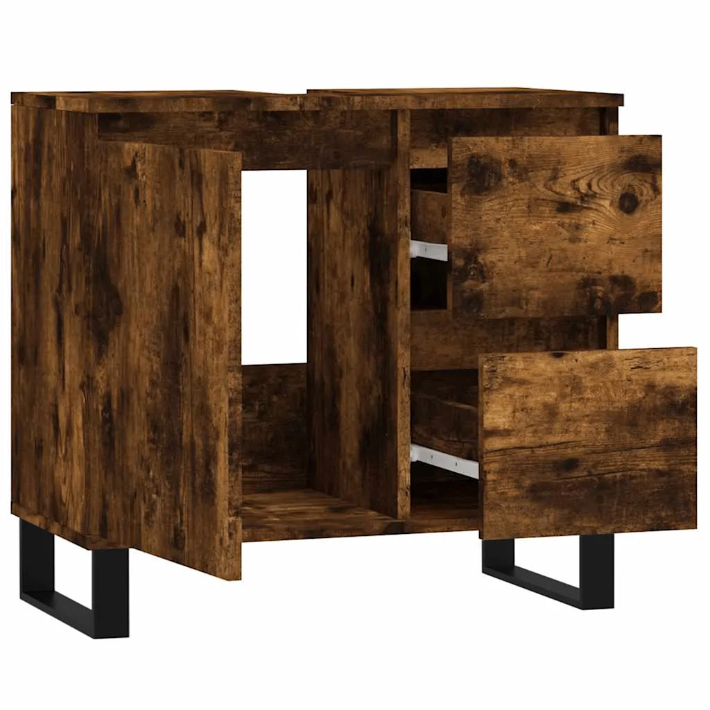 Armadietto Bagno Rovere Fumo 65x33x60 cm in Legno Multistrato 831617