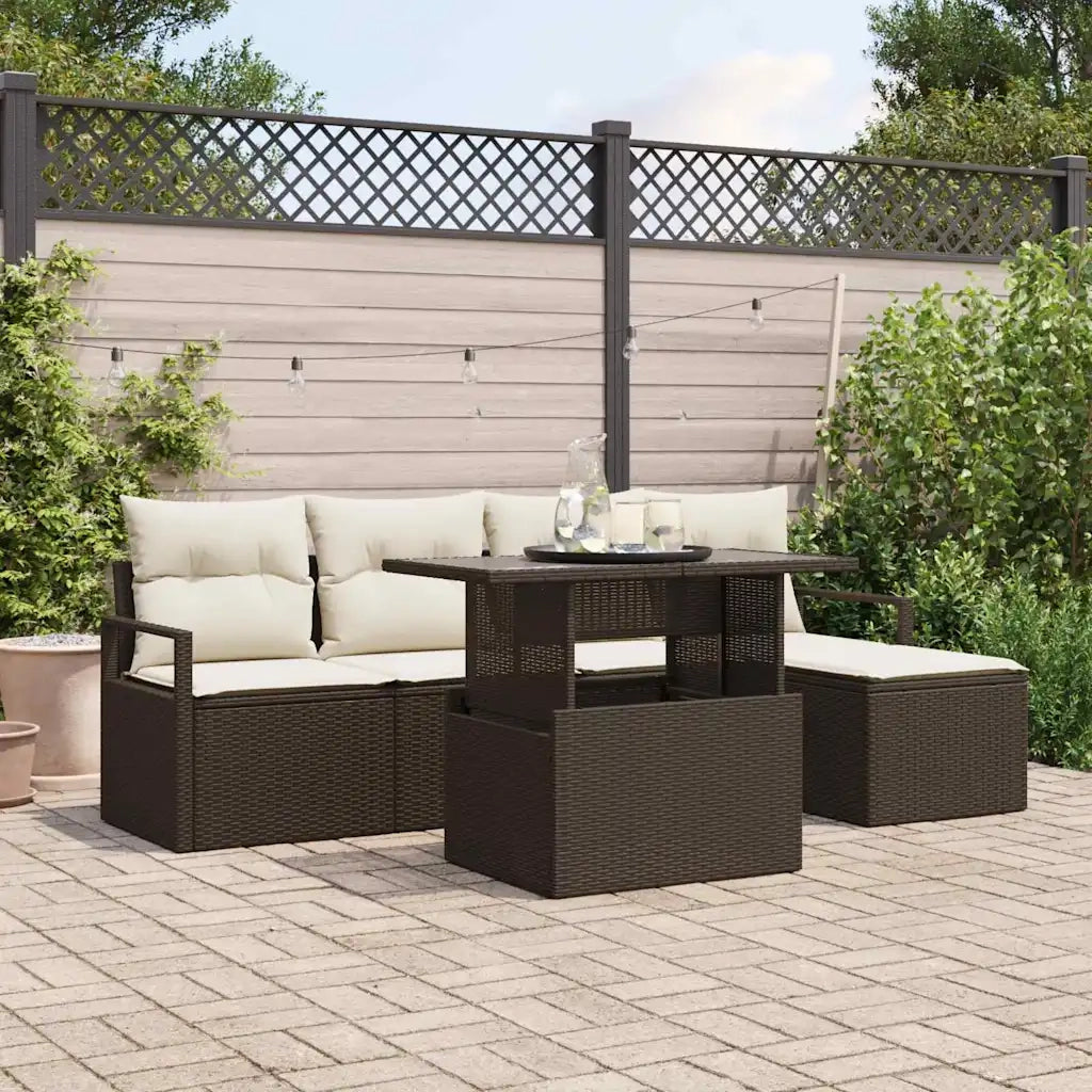 Set Divano da Giardino con cuscino 6 pcs Marrone e crema 3348804