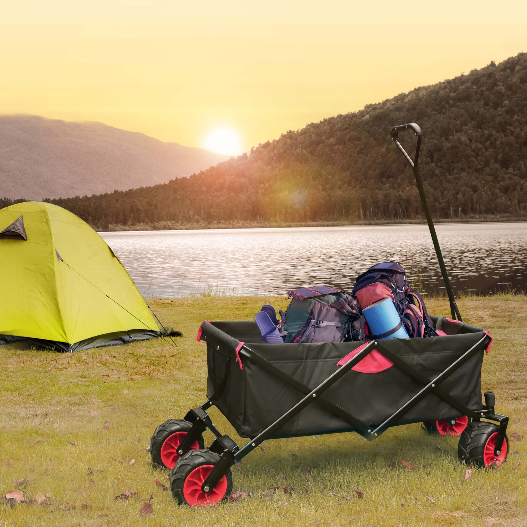 Carretto a mano pieghevole, max 80 kg, tessuto impermeabile rosso-nero, Carrello