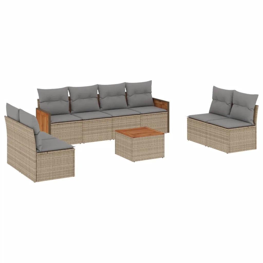 Set Divano da Giardino 9 pz con Cuscini Beige in Polyrattancod mxl 90216