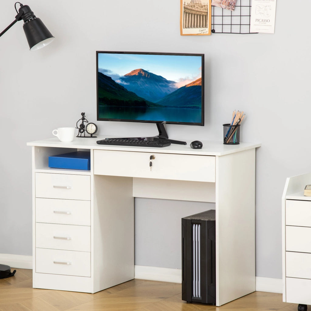 EasyComfort Scrivania per Camera o Ufficio in Legno con 2 Cassetti e 2 Chiavi, 110x50x76cm - Bianco