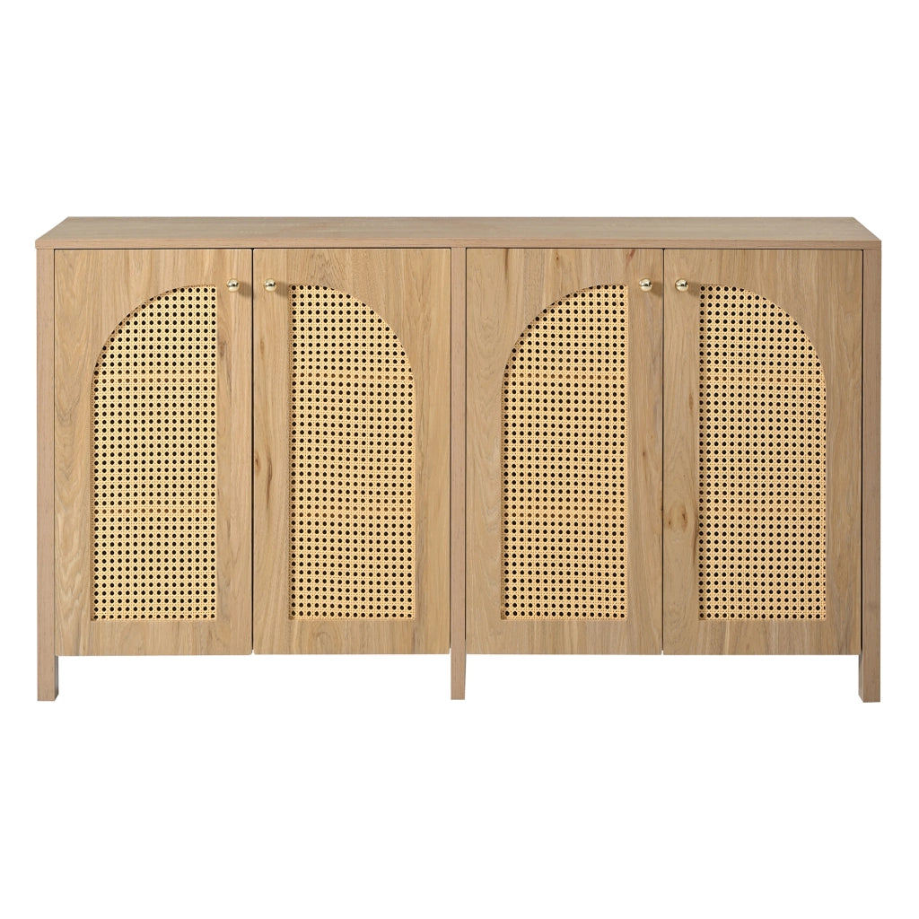 Credenza Moderna con Ante in Rattan e Maniglie in Metallo ¨C MINIMAL ¨C Legno Naturale