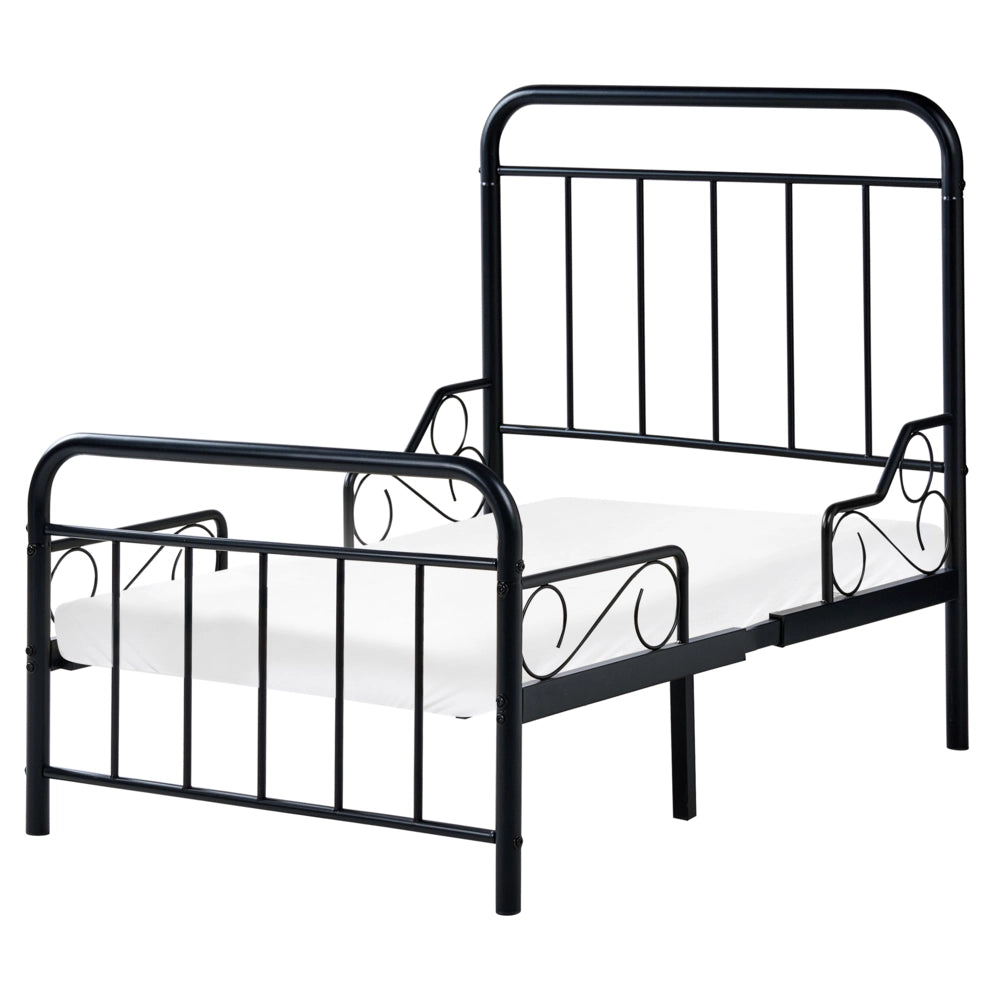 Letto estensibile in ferro per bambini 90 x 130/160/200 cm con rete a doghe nero stile moderno