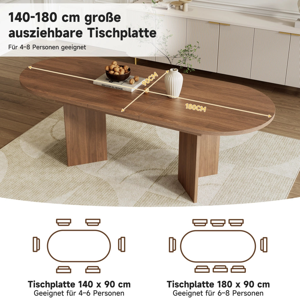 Tavolo da pranzo allungabile 180 x 90 x 75 cm in MDF; noce
