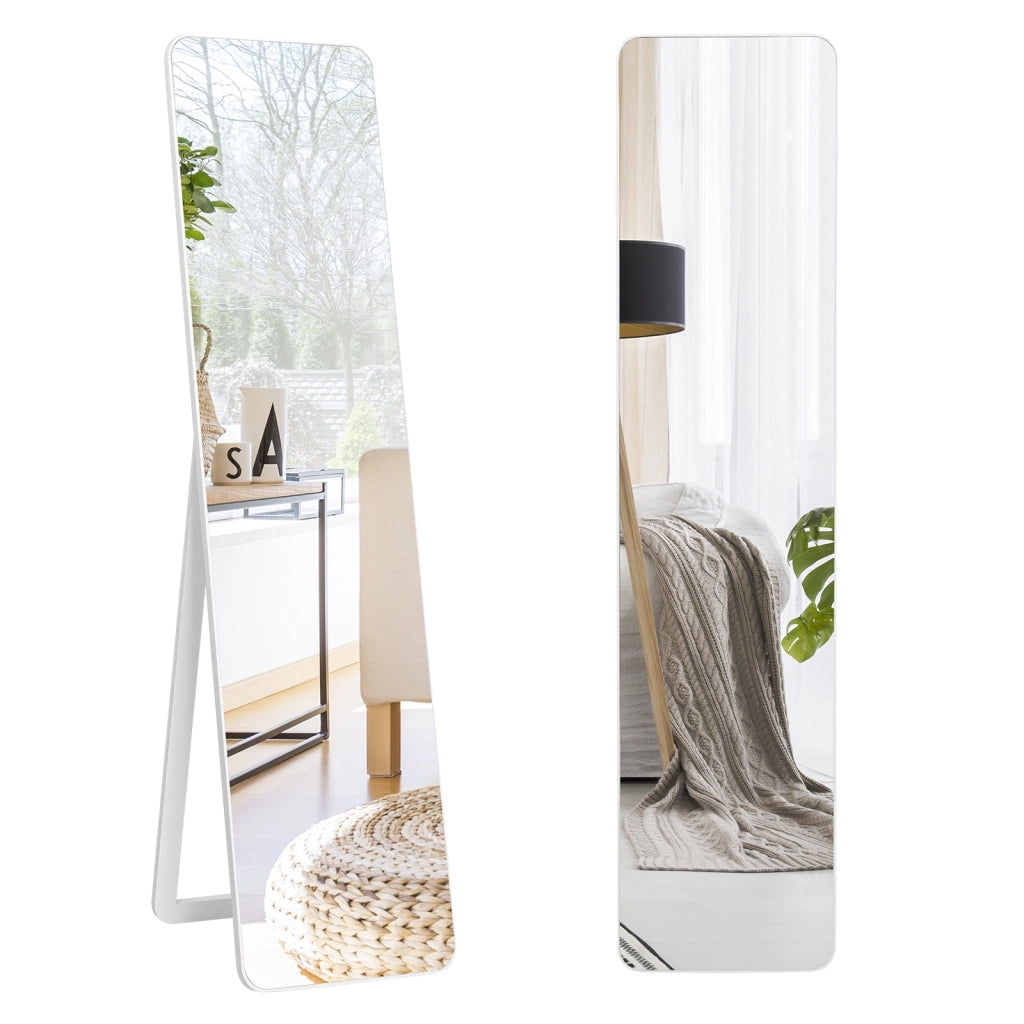 Specchio a figura intera 160 x 37 cm, Specchio da appoggiare o da appendere al muro, Bianco