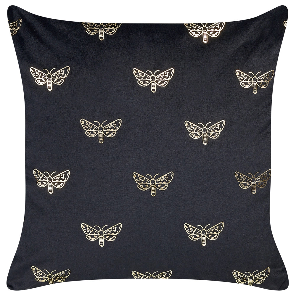 Set di 2 cuscini sparsi in velluto nero 45 x 45 cm Cuscino da lancio con motivo a farfalla Sfoderabile con imbottitura