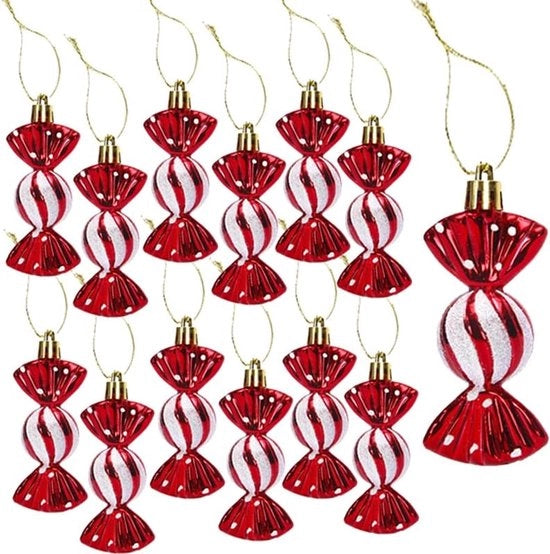 Decorazioni per albero di Natale - 12 pezzi - decorazioni per albero di Natale - hanger per dolcetti - Natale - decorazioni per Natale - caramelle - hanger per albero di Natale - rosso