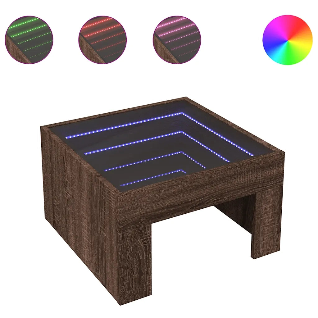 Tavolino da Salotto con LED Infinity Rovere Marrone 50x50x30 cm 847608