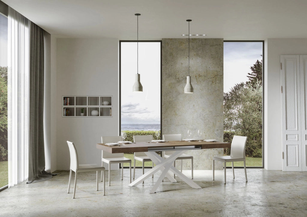 Tavolo allungabile 90x130/390 cm Volta noce telaio bianco