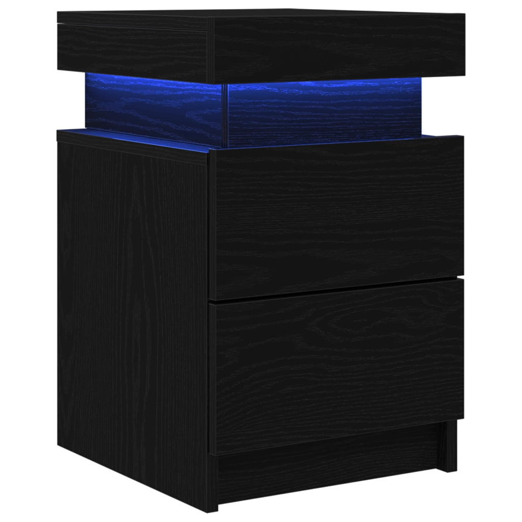 Comodino  con luci LED Nero Rovere 35x39x55 cm