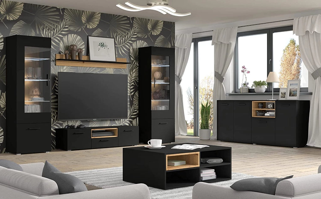 MOBILE CREDENZA SOGGIORNO ANETTE 60x44x190cm NERO OPACO ROVERE