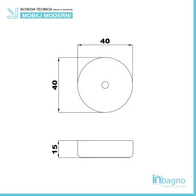 Lavabo da appoggio tondo a ciotola 40 cm in ceramica bianco lucido