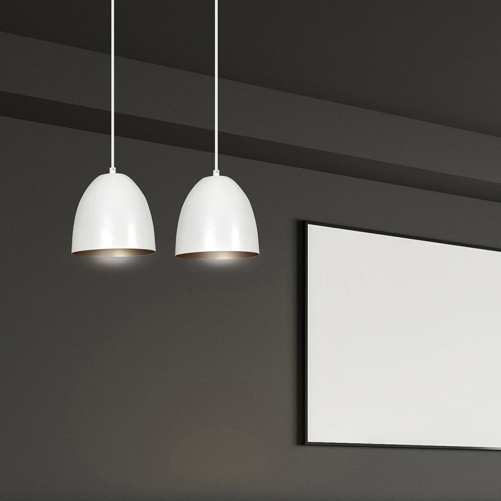 Lampadario 2 Luci Reartù In Acciaio Bianco Con Cupole In Nero E Oro