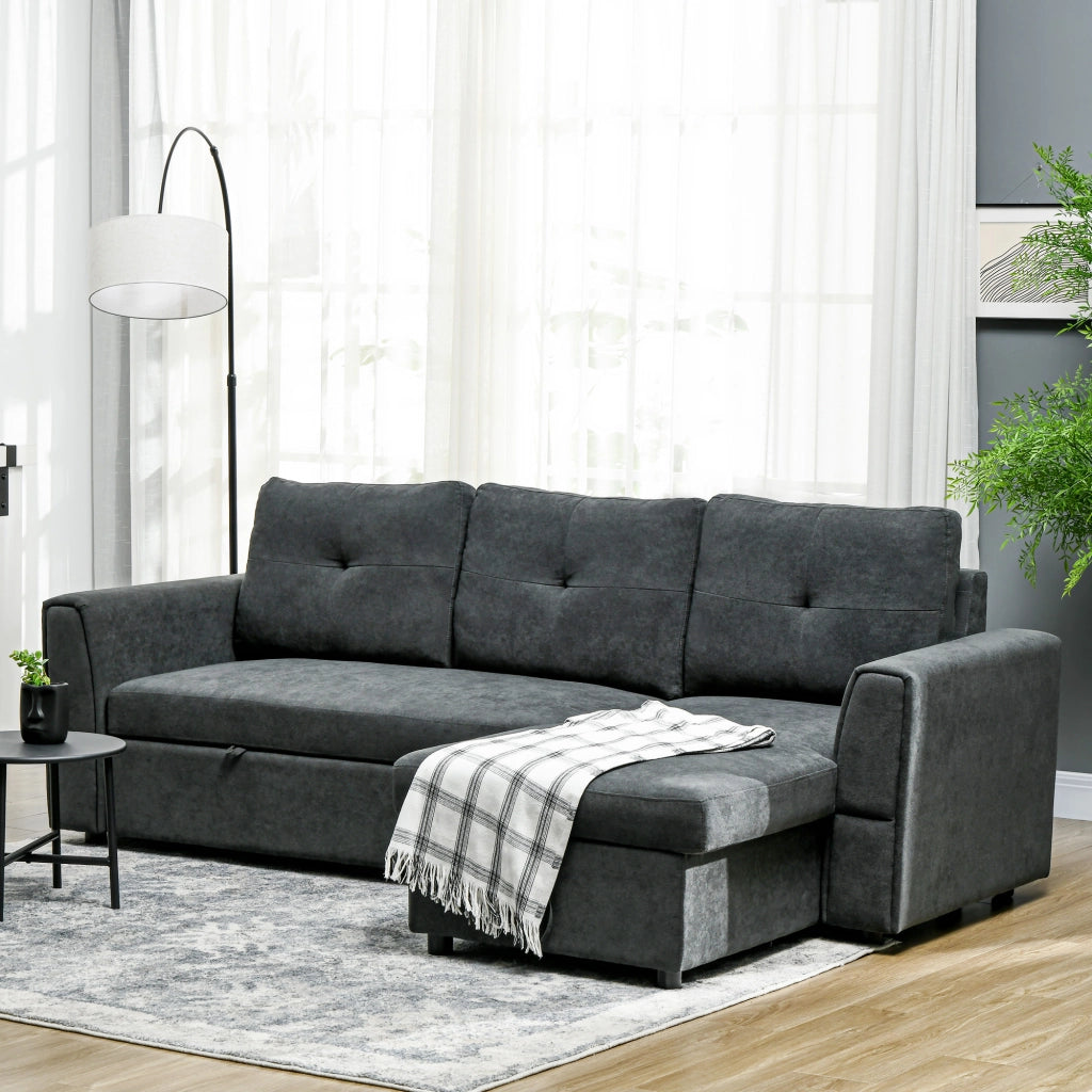 Divano letto 3 posti con chaise longue ¨C Xylo ¨C tessuto grigio scuro