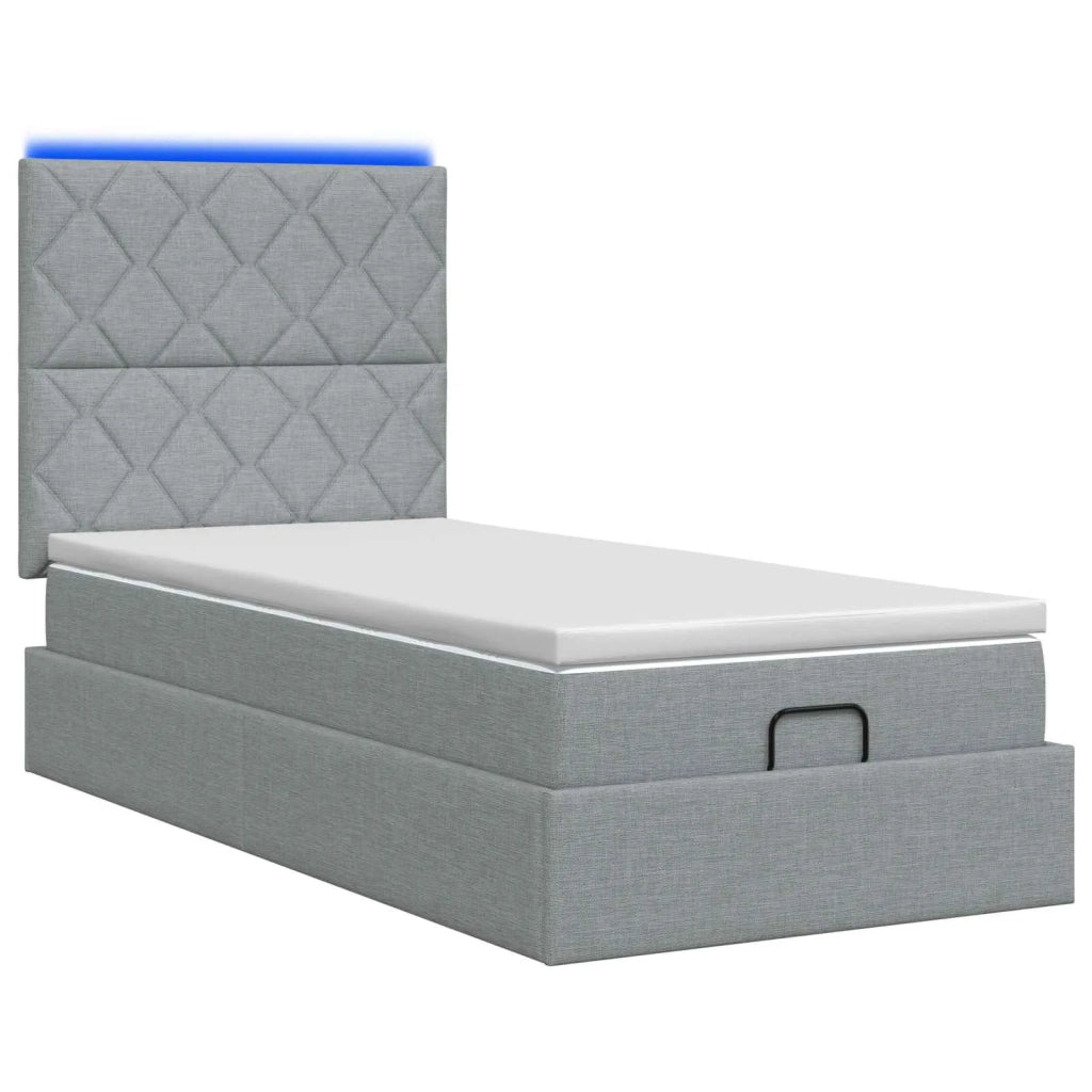 Letto Ottomano con Materasso e LED Grigio Chiaro 90 x 190 cm 3458117