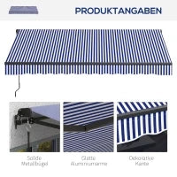 Tendalino Protezione Solare Tendalino da Terrazza, incluso Manovella, resistente alle intemperie, 247 cm x 295 cm, Blu + Bianco