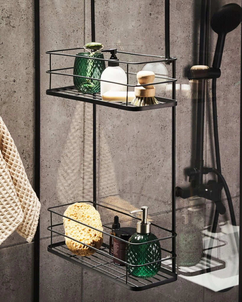 Mensola da bagno sospesa in metallo Nero portaoggetti da doccia per organizer per cestini