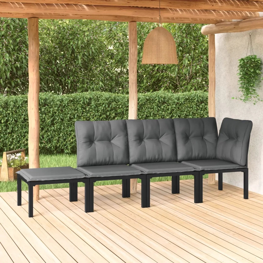 Set Salotto da Giardino 4 pz | Set di Mobili da Esterno Nero e Grigio in Polyrattan