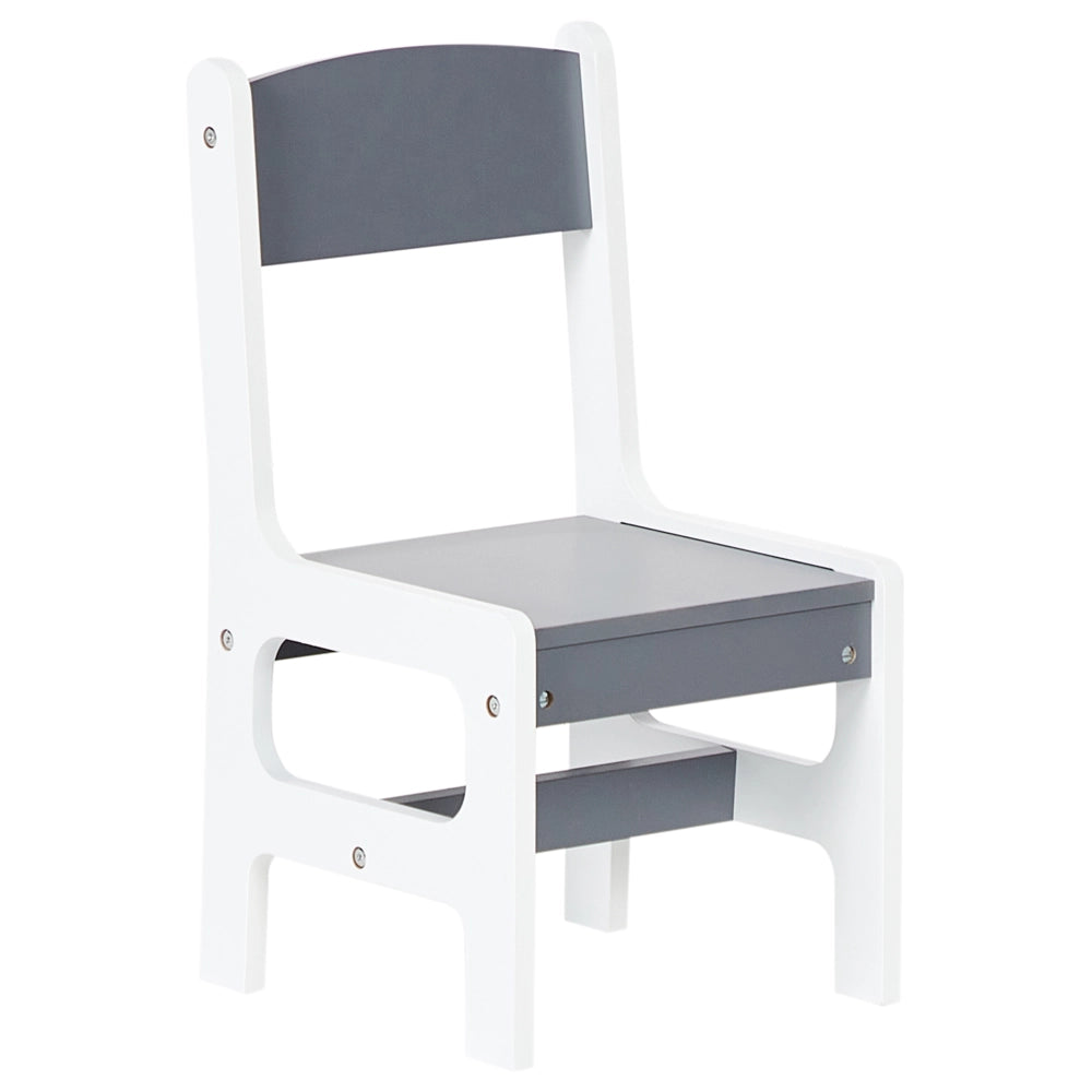 Set per bambini a 2 posti Tavolo con sedie MDF bianco e grigio Due scatole in tessuto non tessuto Cameretta per bambini alla moda